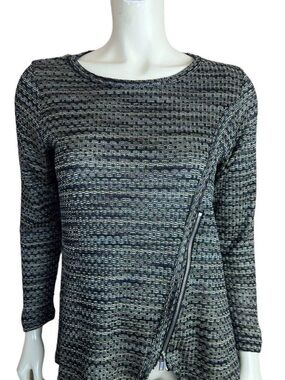 Comfy USA Navy and Gray Crewneck Sweater with Diagonal Zip